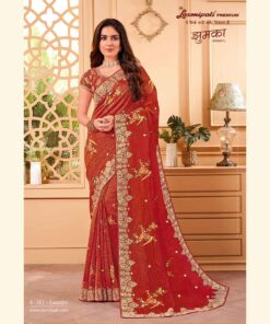 Laxmipati JHUMKA K-361 Wrinkle Tissue Maroon Saree
