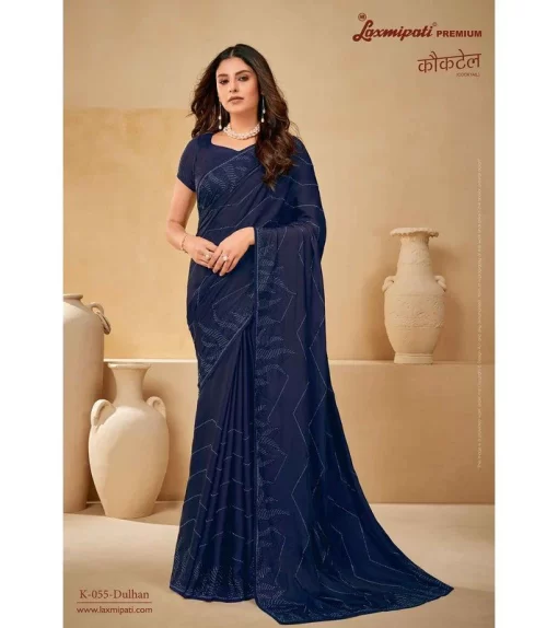 Laxmipati Cocktail K-055 Blue Satin Silk Saree