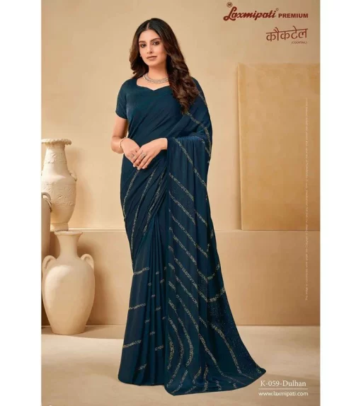 Laxmipati Cocktail M-059 Blue Satin Silk Saree