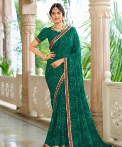 Laxmipati Rim_Jhim N-2175 Georgette Dark Green Saree