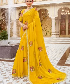 Laxmipati Malmal N-2217 Satin Mustard Saree