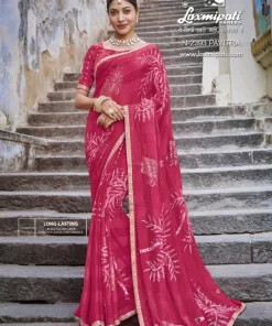 Laxmipati Parampara N-2393 Pink Silk Sparkle Chiffon Saree