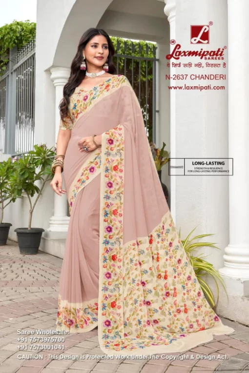 Laxmipati Basundi N-2637 Cream Georgette Saree