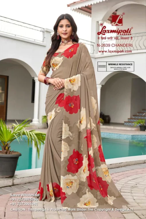 Laxmipati Basundi N-2639 Brown Georgette Saree