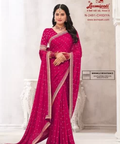 Laxmipati Chameli N-2491 Pink Metallic Chiffon Saree