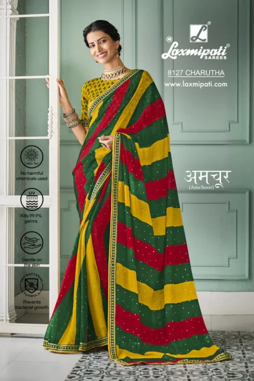 Laxmipati Amchoor 8127 Multicolor Chiffon Saree