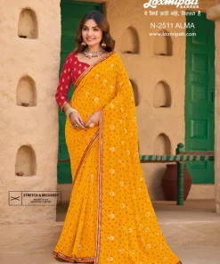 Laxmipati Shamli N-2511 Yellow Chiffon Saree