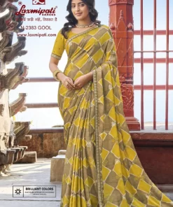 Laxmipati Parampara N-2383 Yellow Silk Chiffon Saree