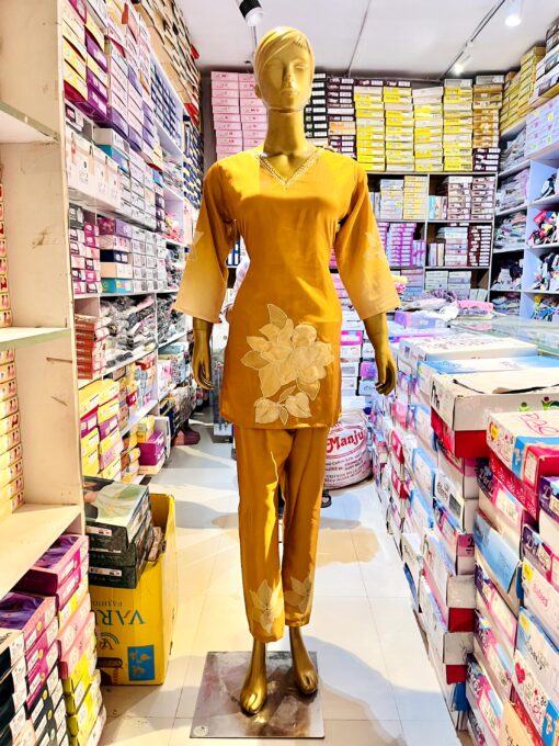 Tarahood Casual and Party Wear satin Co-ord Set with Beautiful Floral Patch