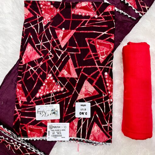 Tarahood Unstitched Elevated With Thread Work  Cotton Suit