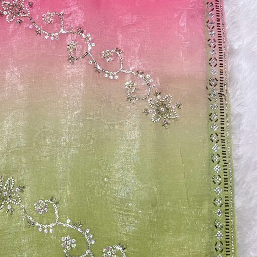 Beautiful Party-Wear Shaded Crunchy Chiffon Saree - Image 3