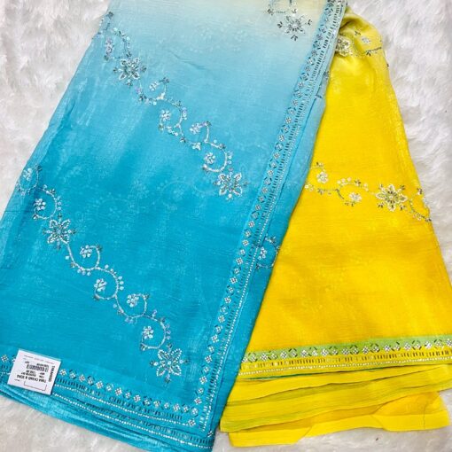 Beautiful Party-Wear Shaded Crunchy Chiffon Saree - Image 6