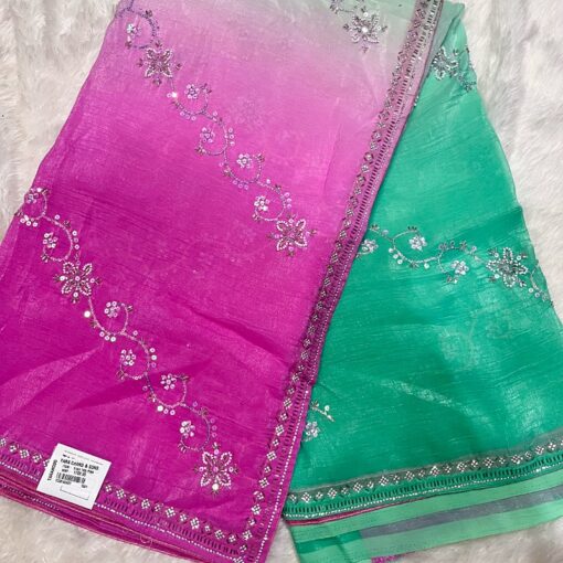 Beautiful Party-Wear Shaded Crunchy Chiffon Saree - Image 8