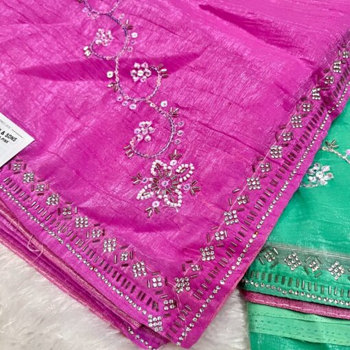 Beautiful Party-Wear Shaded Crunchy Chiffon Saree - Image 9