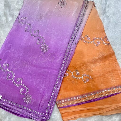 Beautiful Party-Wear Shaded Crunchy Chiffon Saree - Image 10