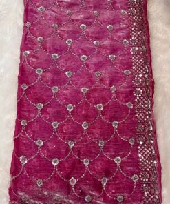 Tarahood Crimson Crepe Tissue Embroidery Saree