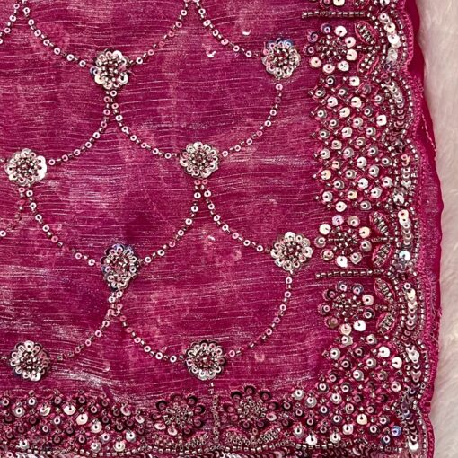 Tarahood Crimson Crepe Tissue Embroidery Saree - Image 2