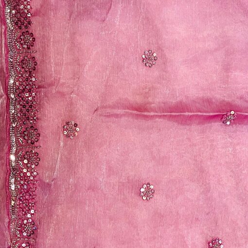 Tarahood Crimson Crepe Tissue Embroidery Saree - Image 5