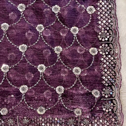 Tarahood Crimson Crepe Tissue Embroidery Saree - Image 9