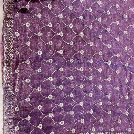 Tarahood Crimson Crepe Tissue Embroidery Saree - Image 8