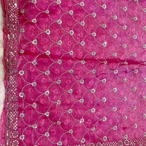 Tarahood Crimson Crepe Tissue Embroidery Saree - Image 3