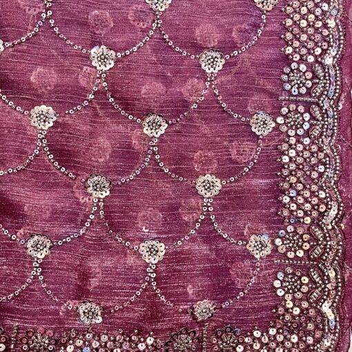 Tarahood Crimson Crepe Tissue Embroidery Saree - Image 10