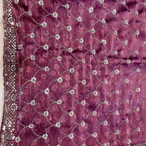 Tarahood Crimson Crepe Tissue Embroidery Saree - Image 11
