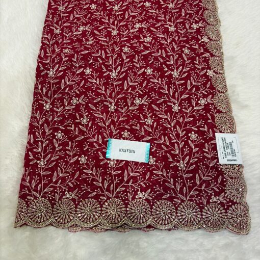 Tarahood Heavy Embroidery Work Satin Chiffon Saree - Image 6