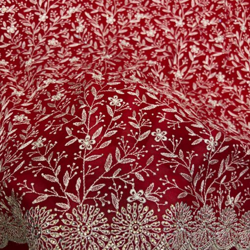 Tarahood Heavy Embroidery Work Satin Chiffon Saree - Image 4
