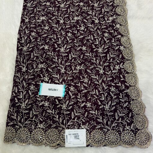 Tarahood Heavy Embroidery Work Satin Chiffon Saree - Image 11