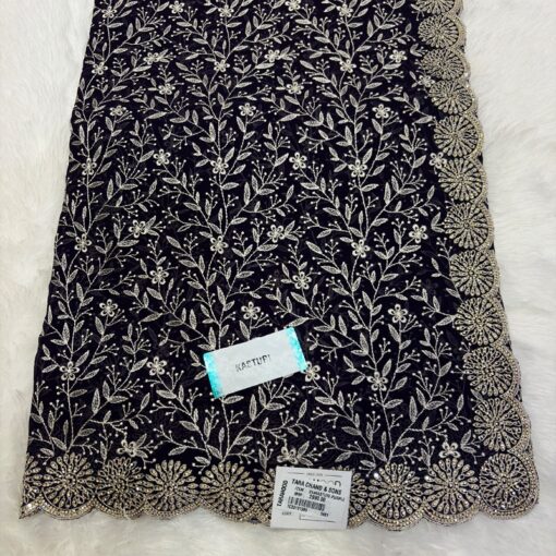 Tarahood Heavy Embroidery Work Satin Chiffon Saree - Image 7