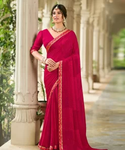 Laxmipati Rim_Jhim N-2176 Georgette Red Saree