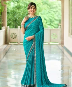 Laxmipati Rim_Jhim N-2177 Georgette Turquoise Saree