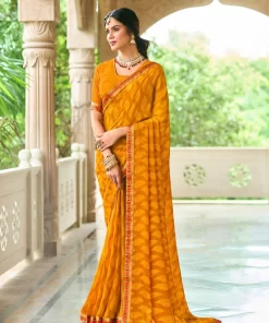 Laxmipati Rim_Jhim N-2181 Georgette Mustard Saree