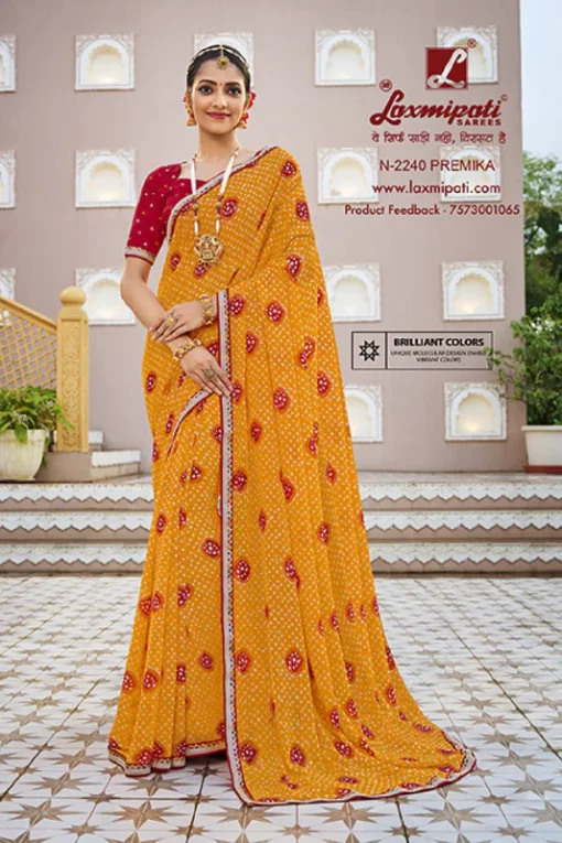 Laxmipati Mangla N-2240 Orange Silk Chiffon Saree