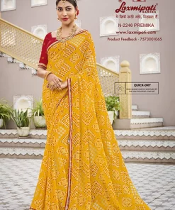 Laxmipati Mangla N-2246 Yellow Silk Chiffon Saree
