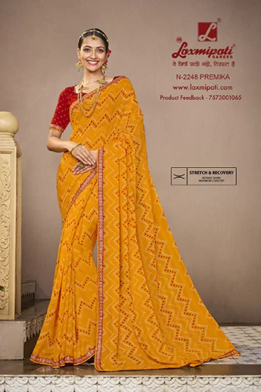 Laxmipati Mangla N-2248 Orange Silk Chiffon Saree