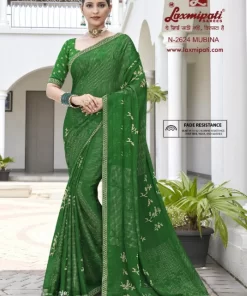 Laxmipati Phulvaari N-2624 Green Shimmer Chiffon Saree