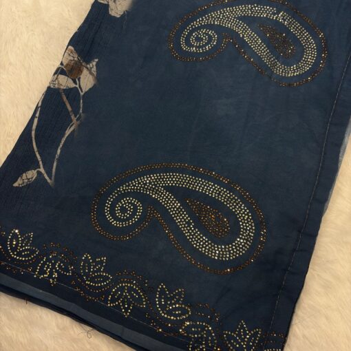 Tarahood Midnight Elegance Paisley Stone Work Daliy Wear saree - Image 5