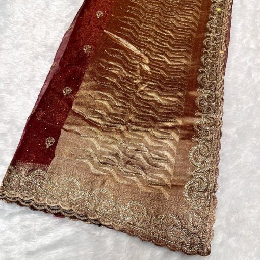 Tarahood Designer Embroidered Chiffon  Party Wear Saree - Image 5